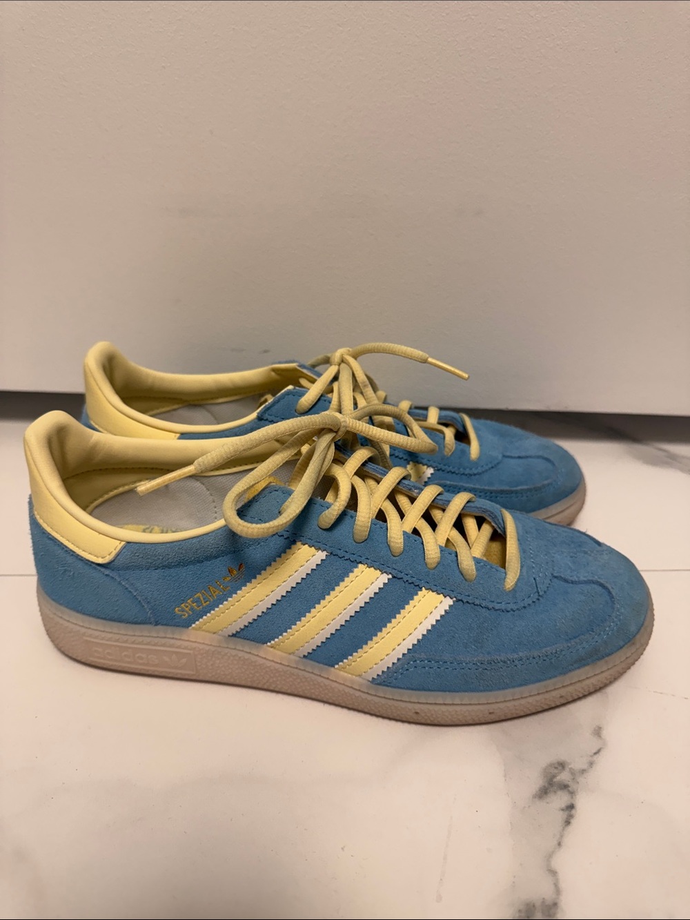 adidas Spezial Sneakers in Light Blue and Pale Yellow